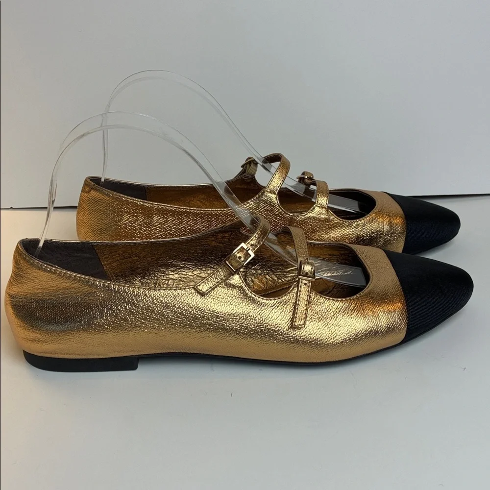 Jeffrey Campbell NEW Satine Double Strap Gold Metallic Mary Jane Flat Size 9.5